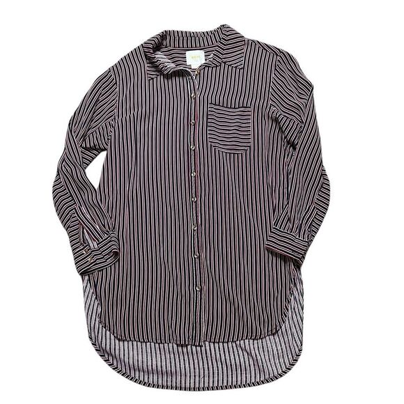 MAEVE ANTHROPOLOGIE Adelaide Poplin Button Down Shirt Red Blue Striped Small - Picture 2 of 11